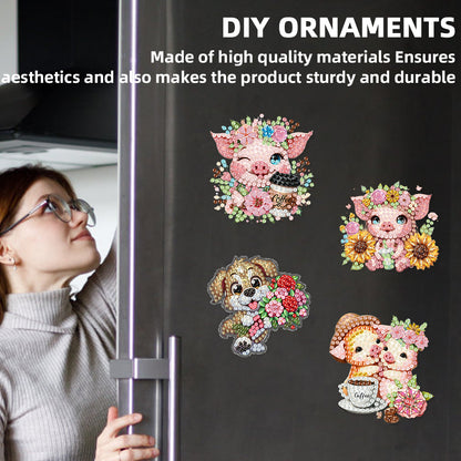 12PCS 2D Flat DIY Magnetic Refrigerator Stickers Diamond Art Kits for Home Decor