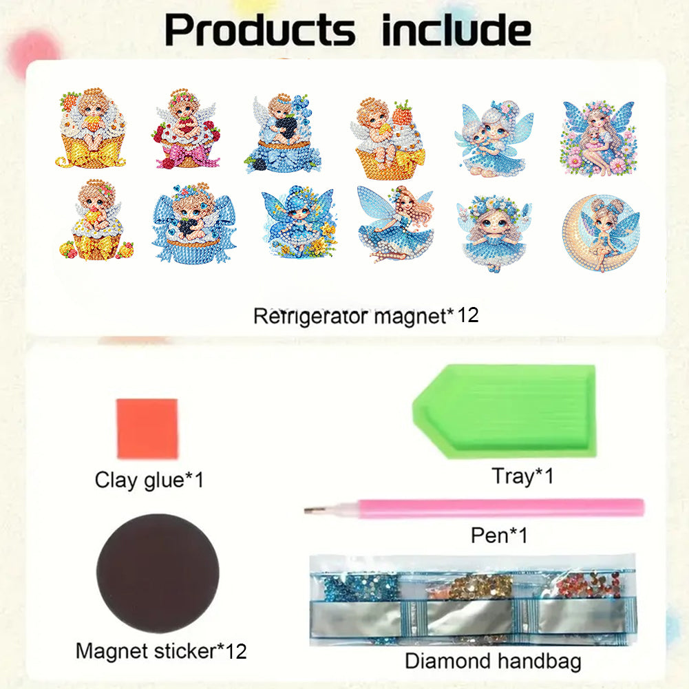 12PCS 2D Flat DIY Magnetic Refrigerator Stickers Diamond Art Kits for Home Decor