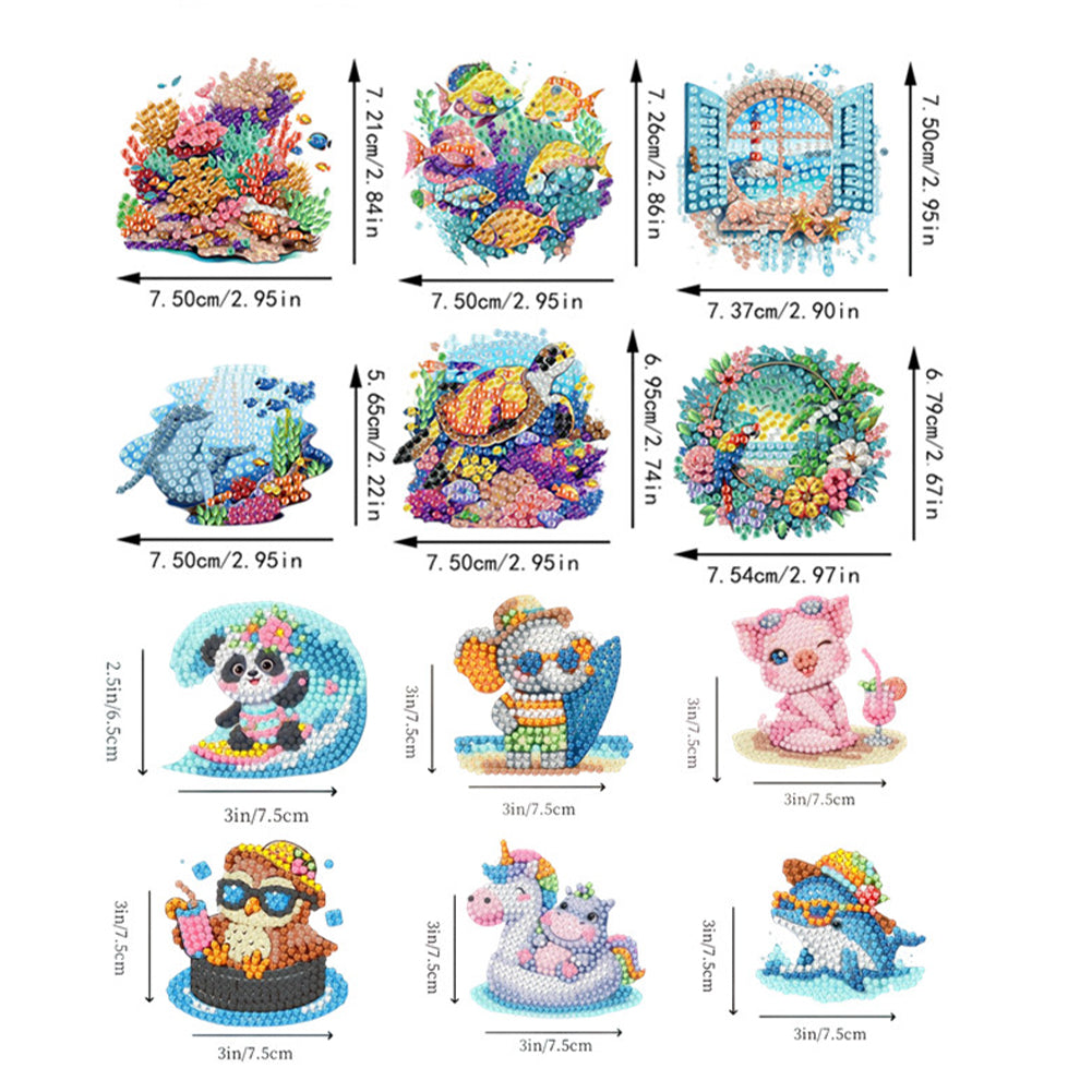 12PCS 2D Flat DIY Magnetic Refrigerator Stickers Diamond Art Kits for Home Decor