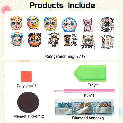 12PCS 2D Flat DIY Magnetic Refrigerator Stickers Diamond Art Kits for Home Decor