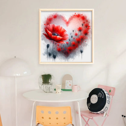Love Heart Poppy - 11CT Stamped Cross Stitch 40*40CM