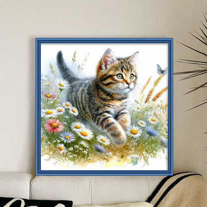 Cat With Flowers - 11CT Stamped Cross Stitch 40*40CM
