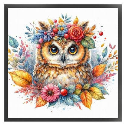 Owl With Flowers - 11CT Stamped Cross Stitch 40*40CM