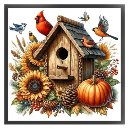 Red Bird Pumpkin Cottage - 11CT Stamped Cross Stitch 40*40CM