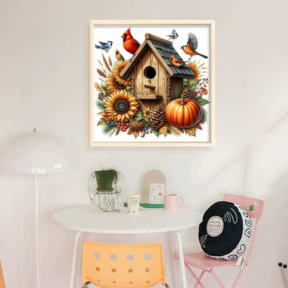 Red Bird Pumpkin Cottage - 11CT Stamped Cross Stitch 40*40CM