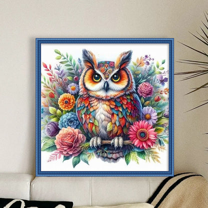 Owl With Flowers - 11CT Stamped Cross Stitch 40*40CM