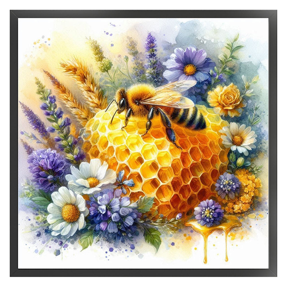 Bee With Flowers - 11CT Stamped Cross Stitch 40*40CM