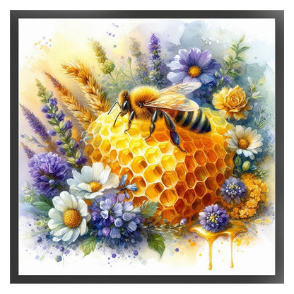 Bee With Flowers - 11CT Stamped Cross Stitch 40*40CM