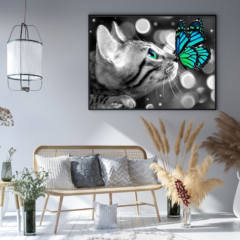 Cat With Butterfly - 11CT Stamped Cross Stitch 50*40CM