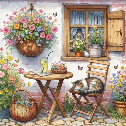 Garden Kitten - 11CT Stamped Cross Stitch 40*40CM