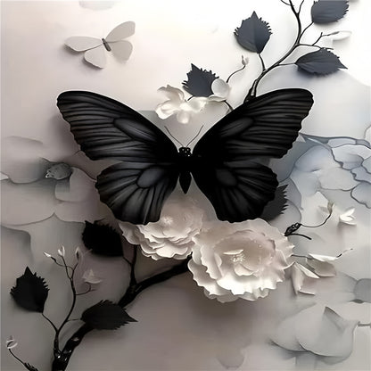 Black Butterfly - Full Round Drill Diamond Painting 30*40CM