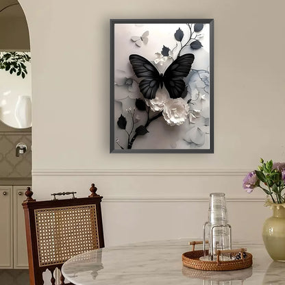 Black Butterfly - Full Round Drill Diamond Painting 30*40CM