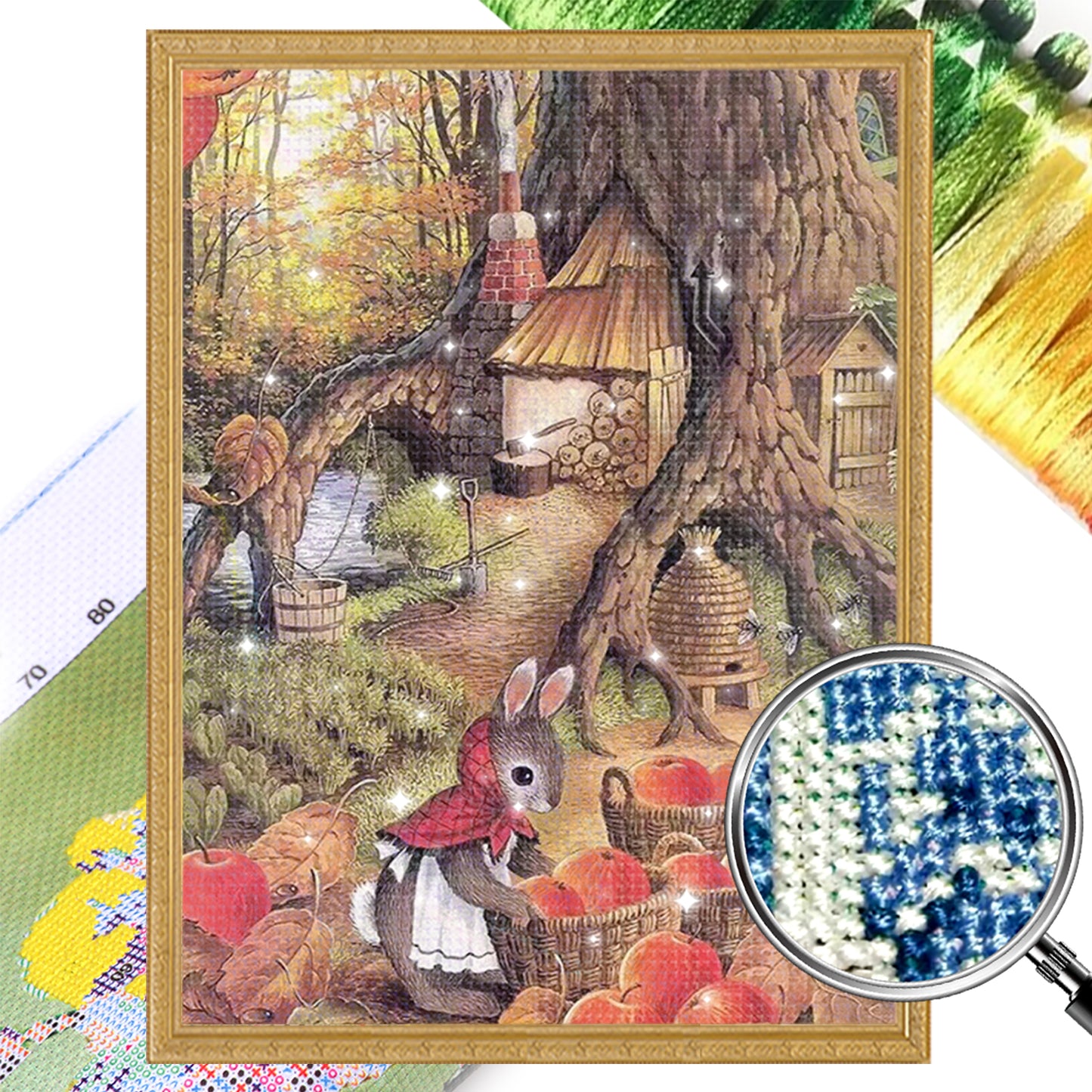 Peter Rabbit Apple - 11CT Stamped Cross Stitch 60*75CM (Mona Lisa Brand Silk)