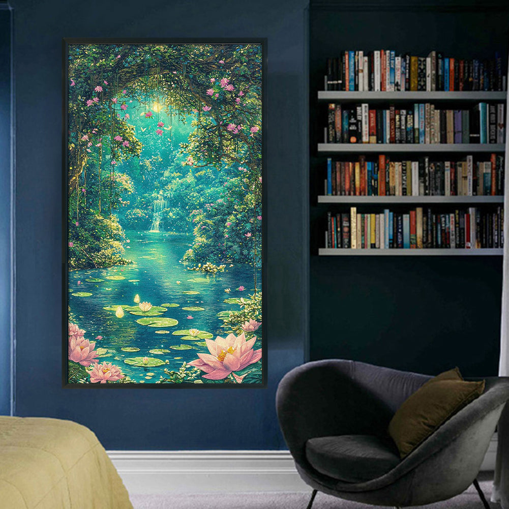 Moonlight Over Lotus Pond - 14CT Stamped Cross Stitch 40*70CM