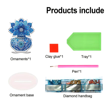 2D Flat Vase DIY Desktop Diamond Art Kits Diamond Painting Desktop Ornaments Kit