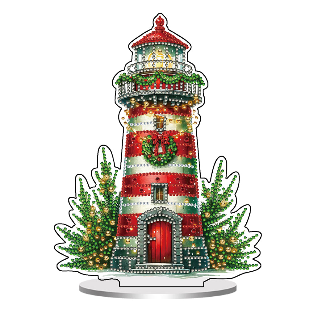 2D Flat Christmas Lighthouse Print DIY Table Top Diamond Painting Ornament Kits