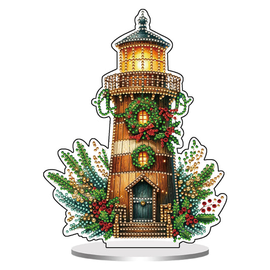 2D Flat Christmas Lighthouse Print DIY Table Top Diamond Painting Ornament Kits