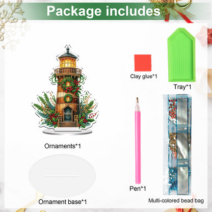 2D Flat Christmas Lighthouse Print DIY Table Top Diamond Painting Ornament Kits