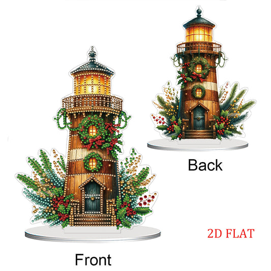 2D Flat Christmas Lighthouse Print DIY Table Top Diamond Painting Ornament Kits