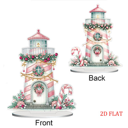 2D Flat Christmas Lighthouse Print DIY Table Top Diamond Painting Ornament Kits