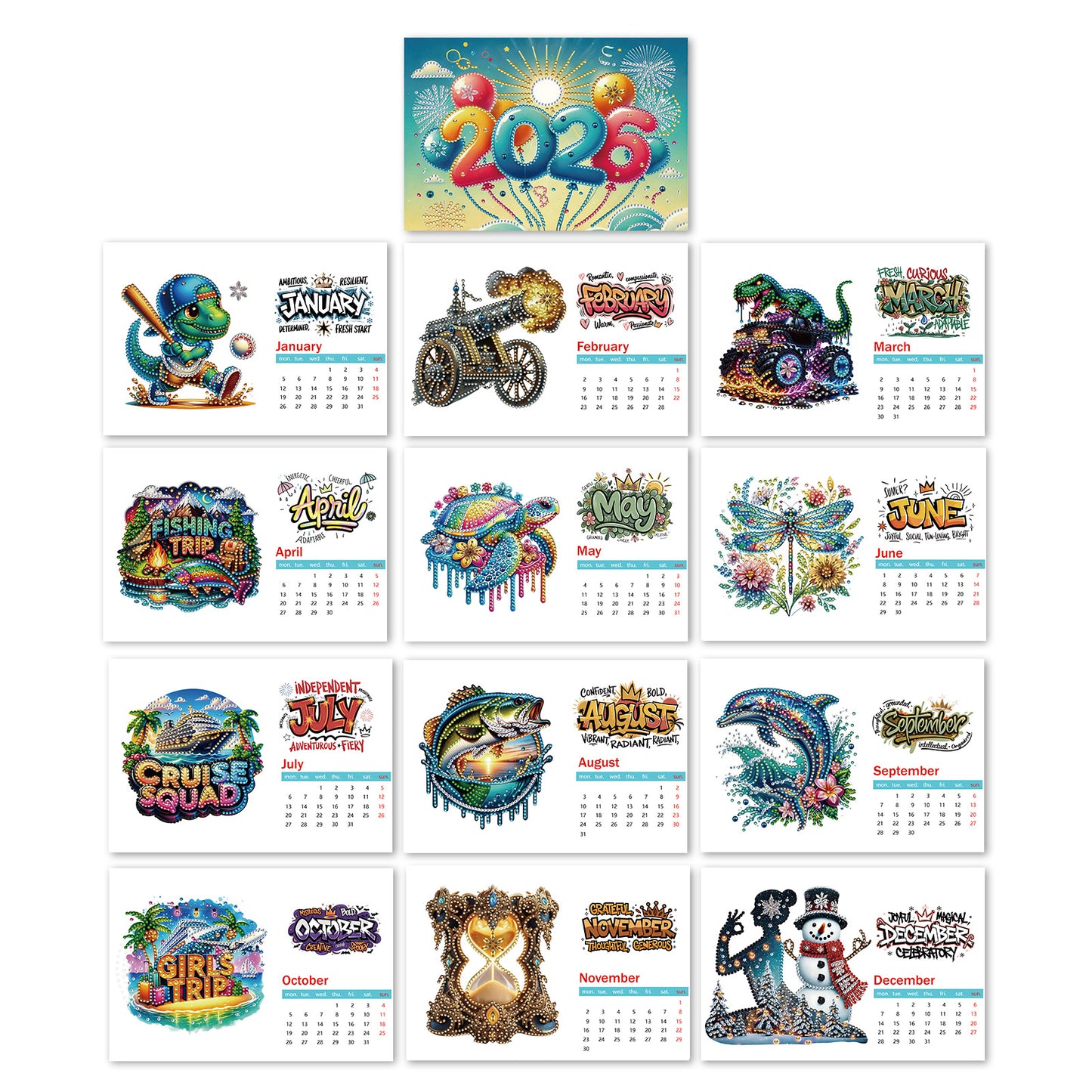 2026 Calendar Diamond Painting Kit DIY Diamond Art Desk Calendar for Home Office