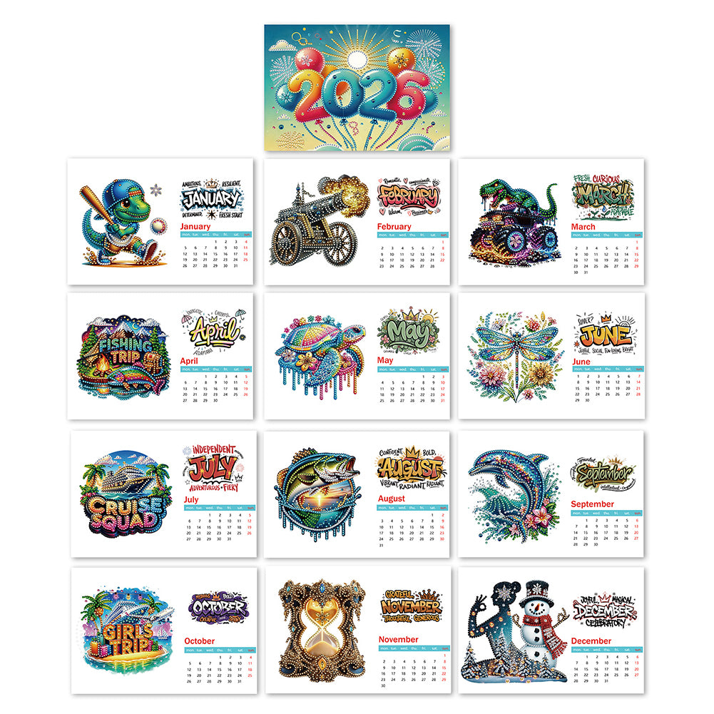 2026 Calendar Diamond Painting Kit DIY Diamond Art Desk Calendar for Home Office
