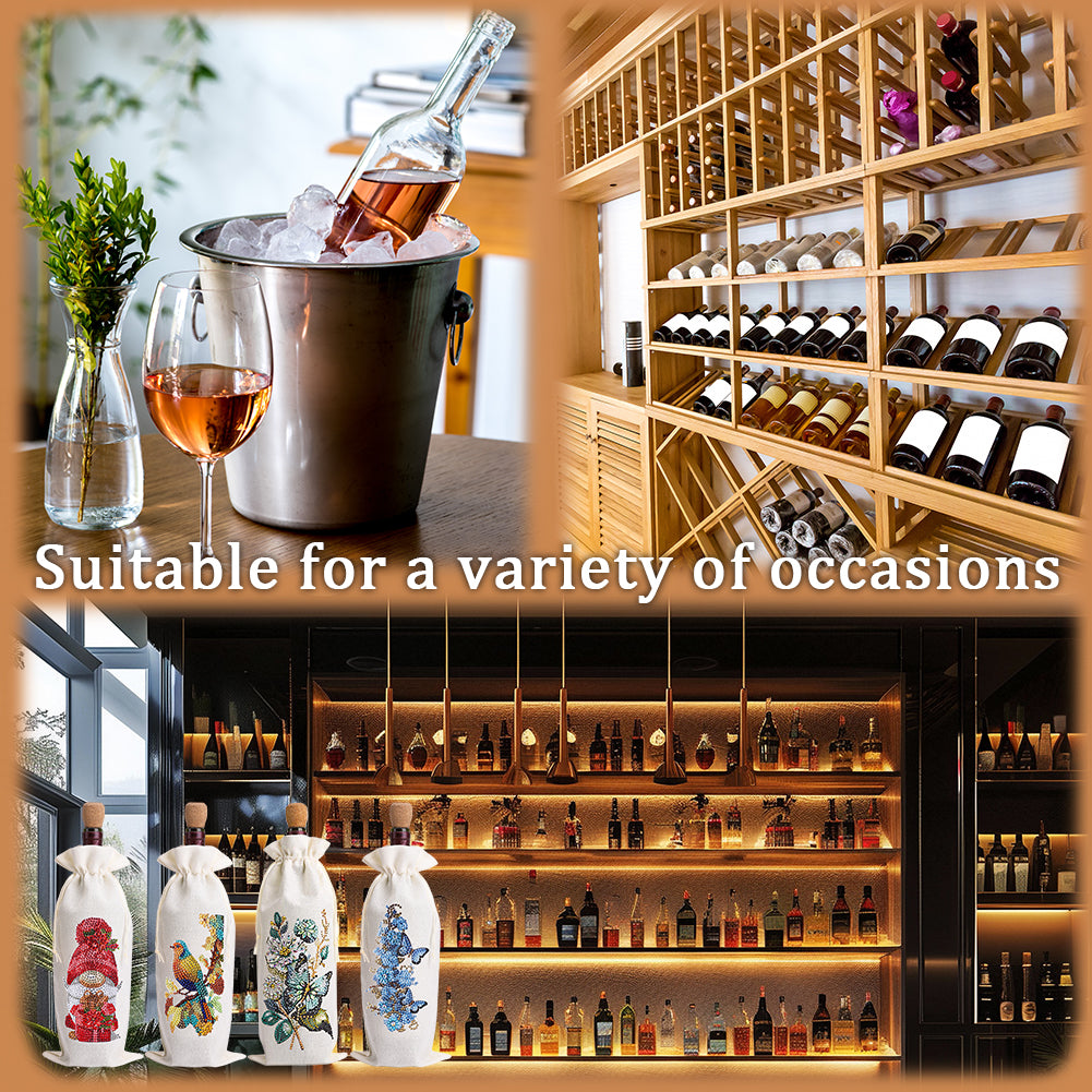 4pcs DIY Diamond Painting Wine Bag Rhinestones Liquor Bottle Cover (Butterfly)