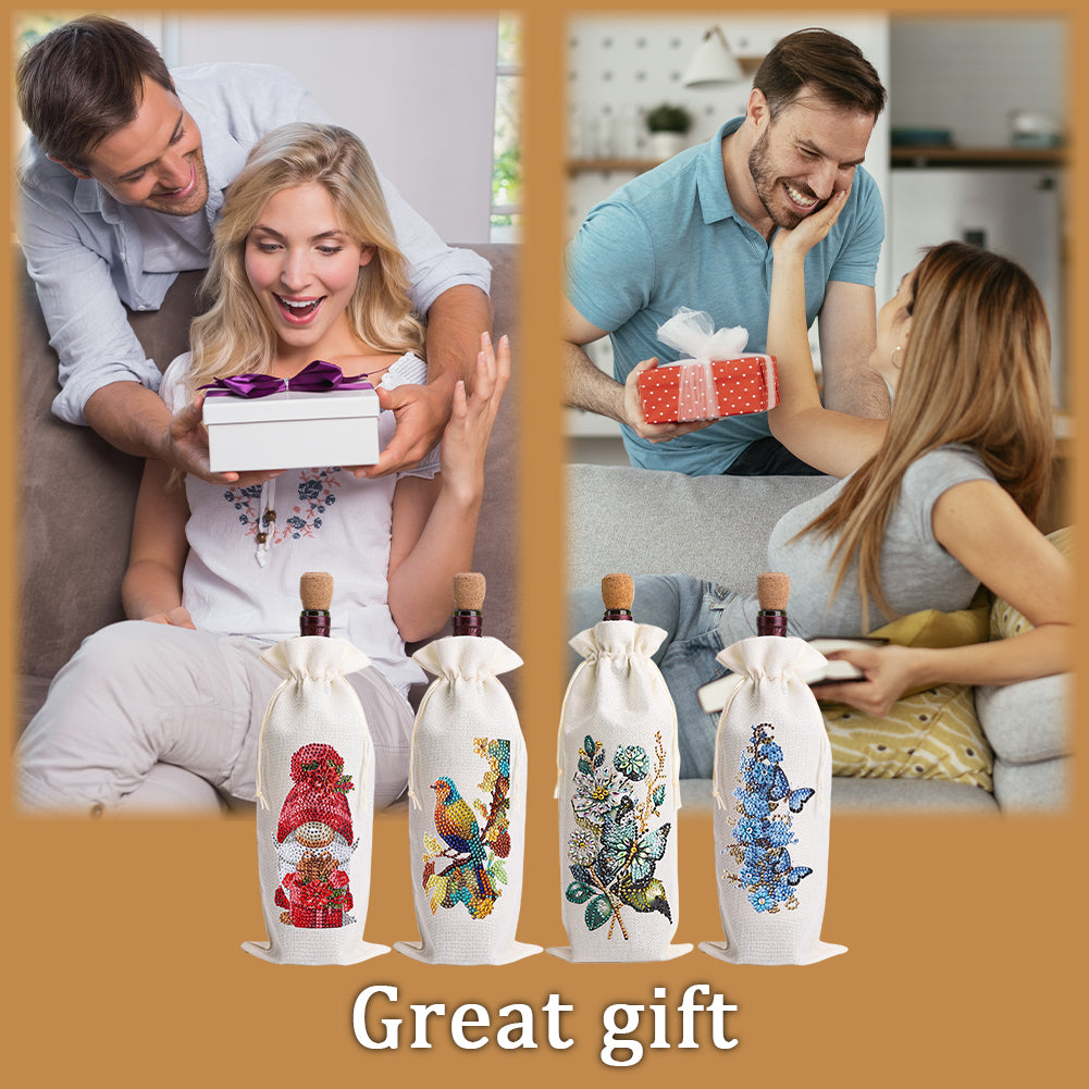 4pcs DIY Diamond Painting Wine Bag Rhinestones Liquor Bottle Cover (Butterfly)
