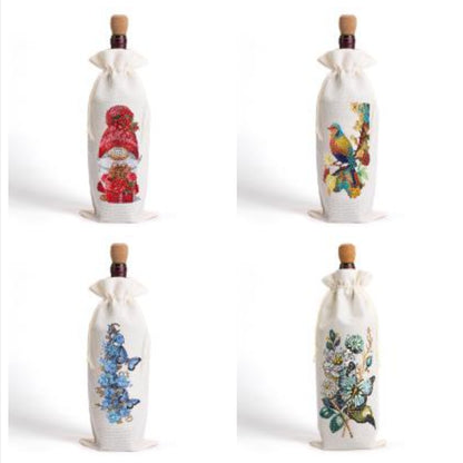 4pcs DIY Diamond Painting Wine Bag Rhinestones Liquor Bottle Cover (Butterfly)