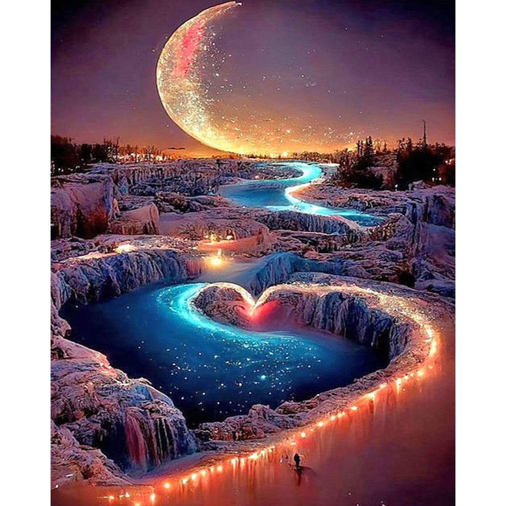 Beautiful Crescent Moon Night Scene - Full Round Drill Diamond Painting 40*50CM