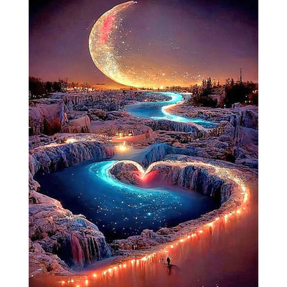 Beautiful Crescent Moon Night Scene - Full Round Drill Diamond Painting 40*50CM