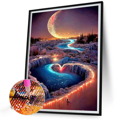 Beautiful Crescent Moon Night Scene - Full Round Drill Diamond Painting 40*50CM