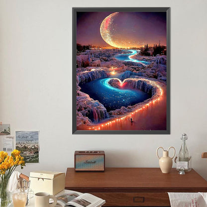 Beautiful Crescent Moon Night Scene - Full Round Drill Diamond Painting 40*50CM
