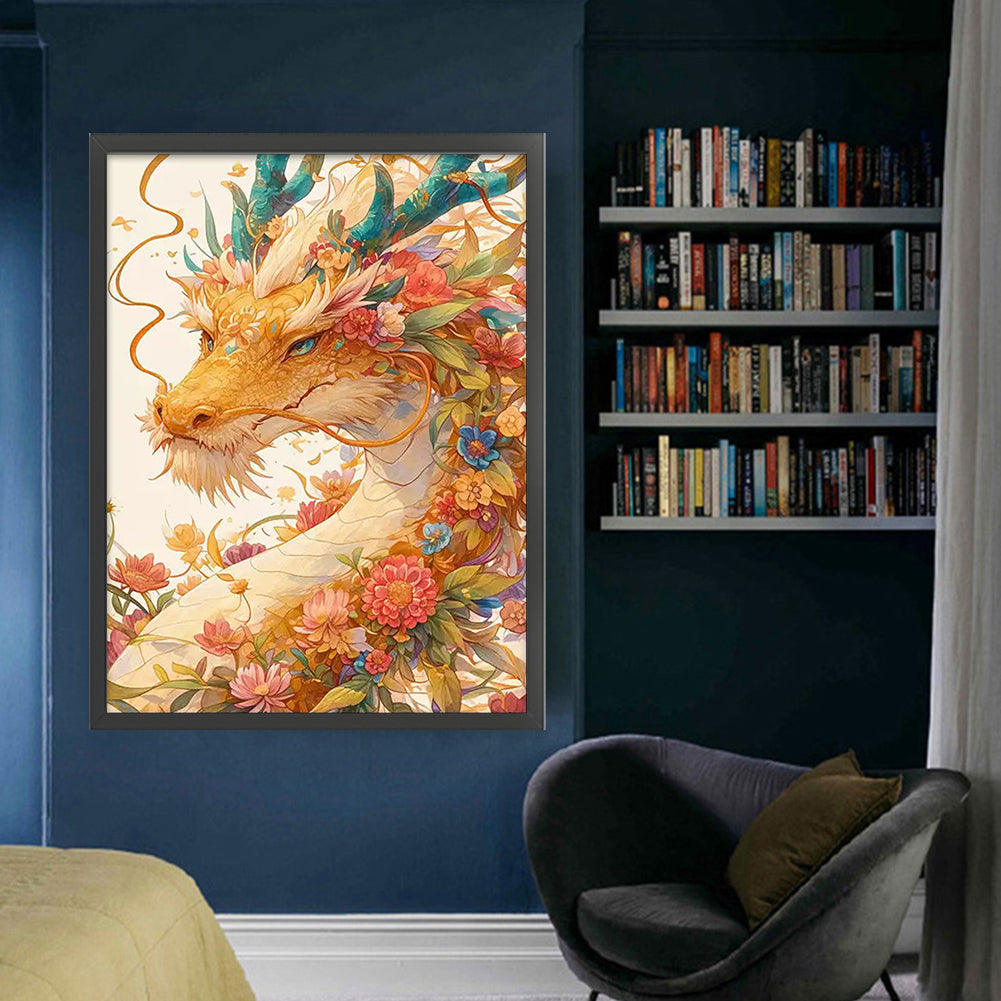 Flower Spirit Dragon - 9CT Stamped Cross Stitch 60*80CM(Mona Lisa Brand)