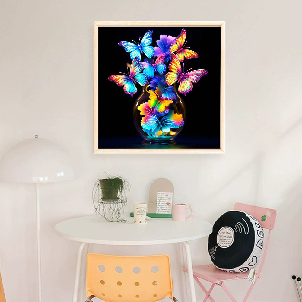 Glow-In-The-Dark Butterfly Vase - 11CT Stamped Cross Stitch 40*40CM
