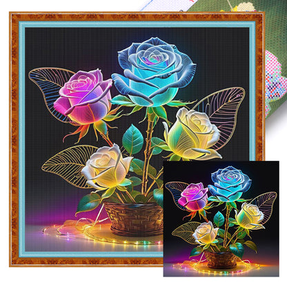 Glow-In-The-Dark Rose Vase Cross-Stitch Floral Set - 11CT Stamped Cross Stitch 40*40CM