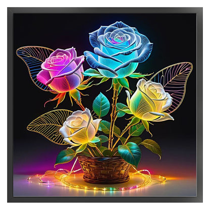 Glow-In-The-Dark Rose Vase Cross-Stitch Floral Set - 11CT Stamped Cross Stitch 40*40CM