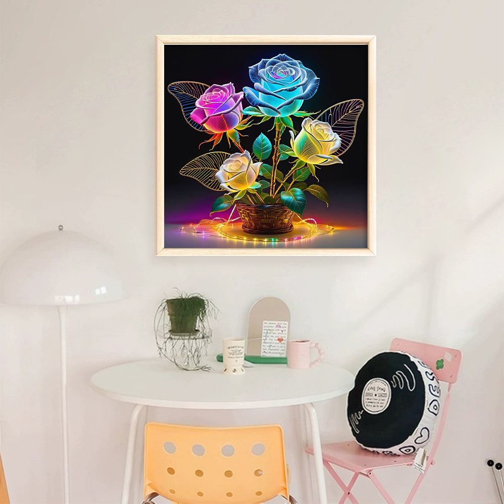 Glow-In-The-Dark Rose Vase Cross-Stitch Floral Set - 11CT Stamped Cross Stitch 40*40CM