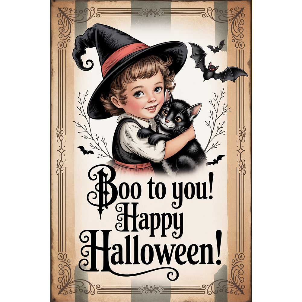 Halloween Witch And Cat - Full Round Drill Diamond Painting 30*45CM