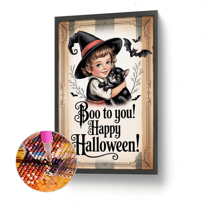 Halloween Witch And Cat - Full Round Drill Diamond Painting 30*45CM