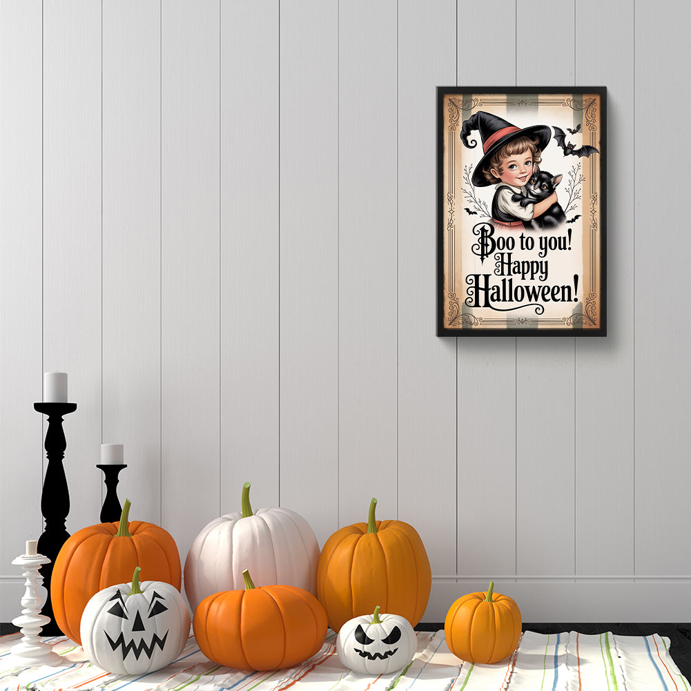 Halloween Witch And Cat - Full Round Drill Diamond Painting 30*45CM