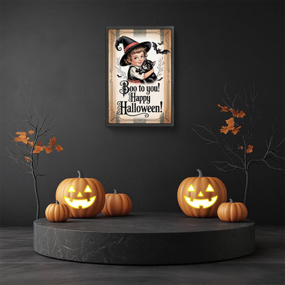 Halloween Witch And Cat - Full Round Drill Diamond Painting 30*45CM