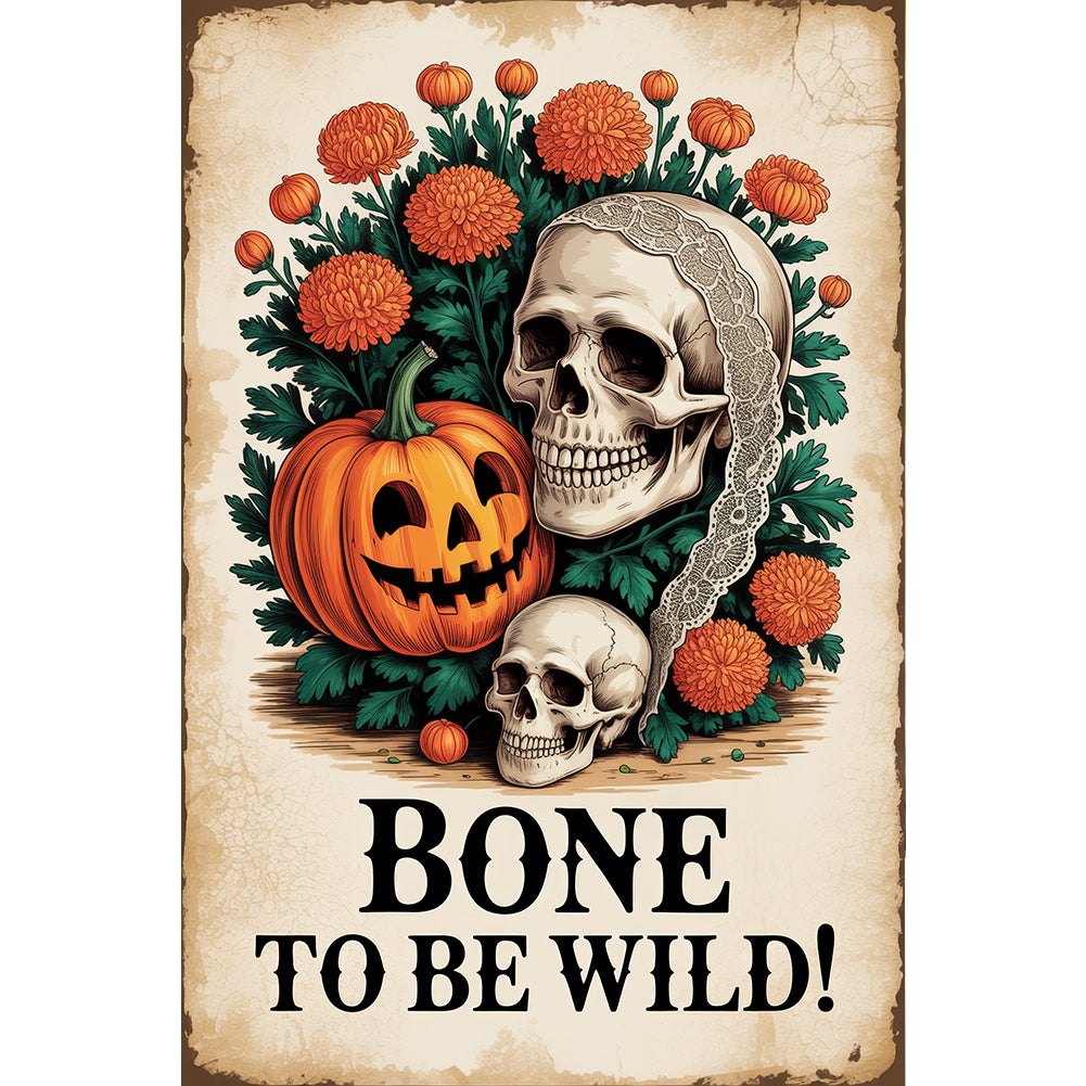 Halloween Pumpkin Skeleton - Full Round Drill Diamond Painting 30*45CM