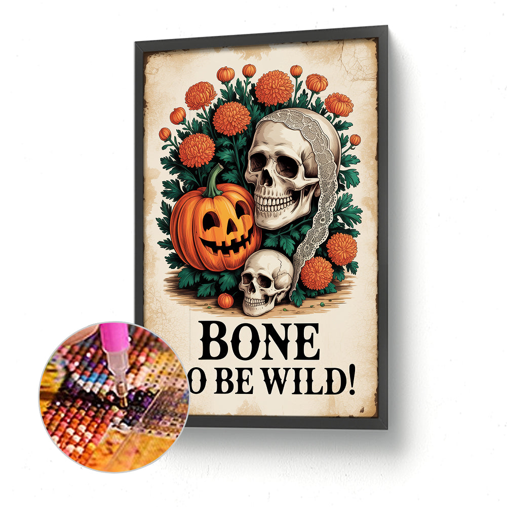 Halloween Pumpkin With A Skeleton - Full Round Drill Diamond Painting 30*45CM