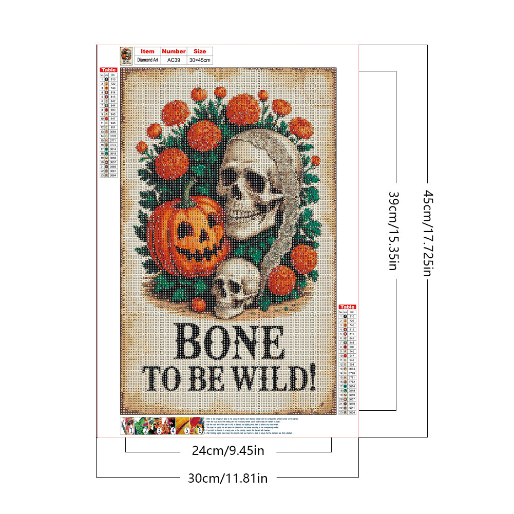 Halloween Pumpkin Skeleton - Full Round Drill Diamond Painting 30*45CM