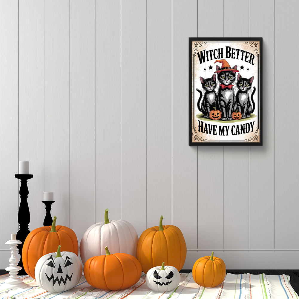 Halloween Cats - Full Round Drill Diamond Painting 30*45CM