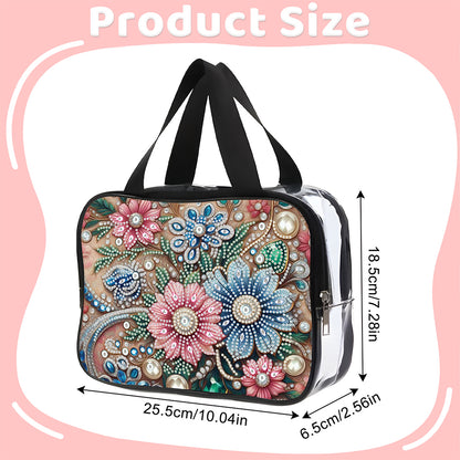 DIY Flowers Diamond Art Rhinestone Makeup Bag Transparent PVC Storage Pack Gift
