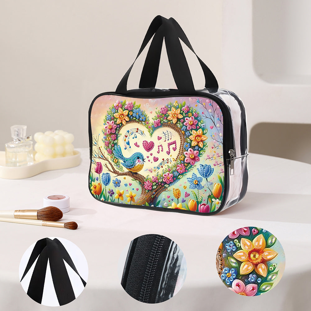 DIY Flowers Diamond Art Rhinestone Makeup Bag Transparent PVC Storage Pack Gift