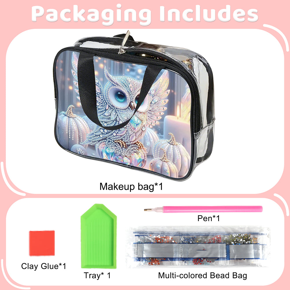 DIY Owl Diamond Art Rhinestone Makeup Bag Transparent PVC Storage Pack Gift
