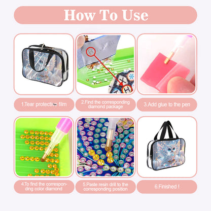 DIY Owl Diamond Art Rhinestone Makeup Bag Transparent PVC Storage Pack Gift